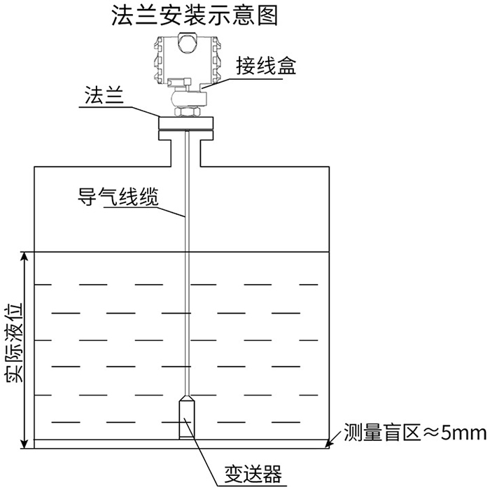 高溫投入式液位計法蘭安裝示意圖