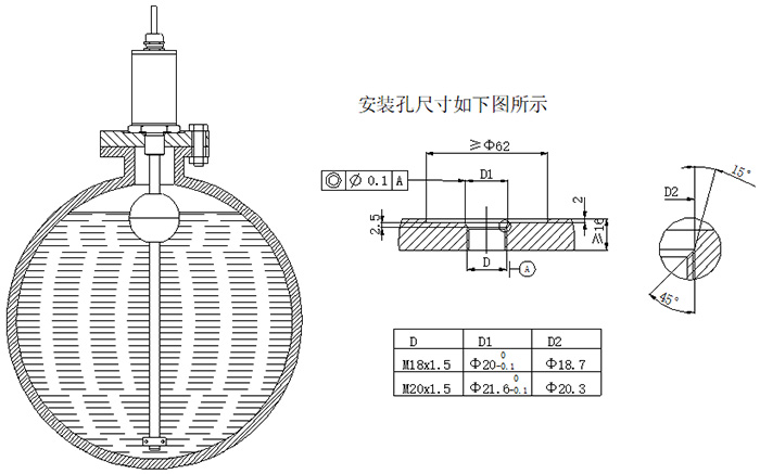 智能磁致伸縮液位計螺紋安裝圖